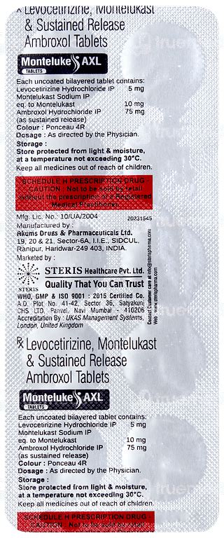Monteluke Axl 5/10/75 MG | Order Monteluke Axl 5/10/75 MG Tablet Sr ...