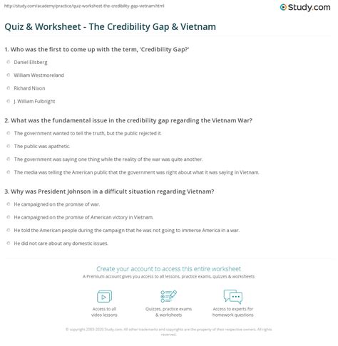 Quiz & Worksheet - The Credibility Gap & Vietnam | Study.com
