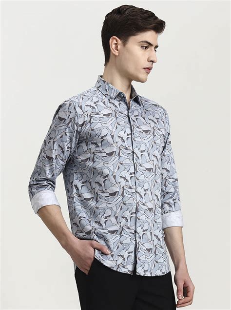 JadeBlue Men's Slim Fit Blue Printed Casual Shirt | 100% Cotton | Full ...