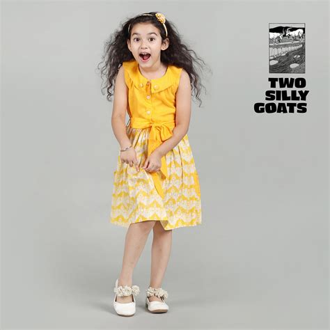 Cotton Roll Collar Gathered Frock For Girls with Two Silly Goats Print ...