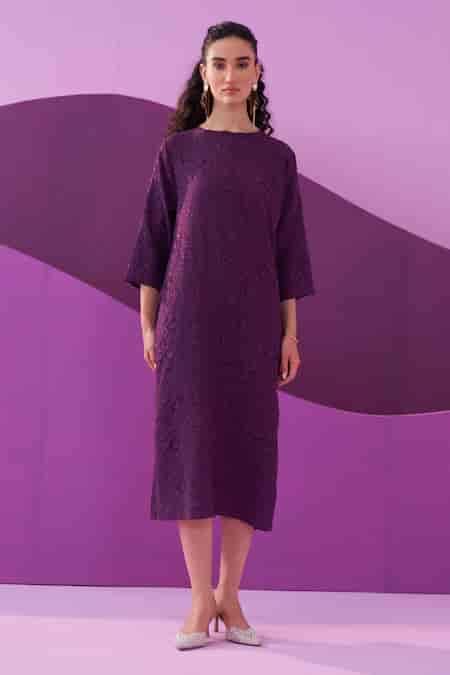 Buy Pleats by Aruni Purple Campania Midi Dress Online | Aza Fashion.