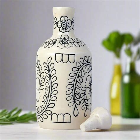 Handmade Ceramic Oil Dispenser - white with black floral pattern ...