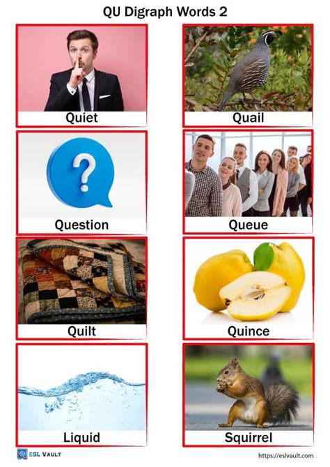 32 free QU words with pictures - ESL Vault