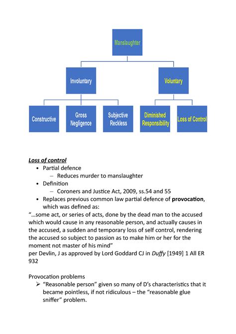 Lecture 3,4 5voluntary manslaughter. loss of control - Loss of control - Partial defence ...