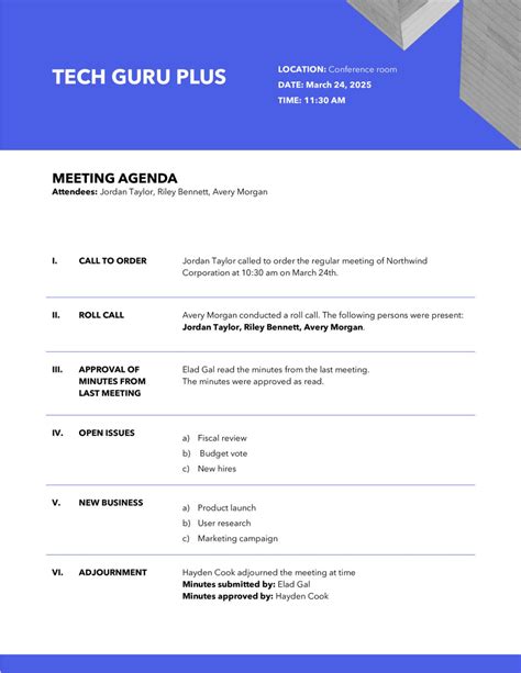Business Meeting Agenda Templates Download in Word (.docx)