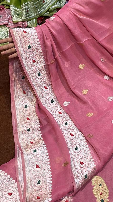100% Authentic & Luxurious Pure Banarasi Khaddi Chiffon Tissue Saree G ...
