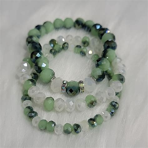 Stackable Stretch Bracelet Set of 3 | Glass beaded bracelets, Green ...