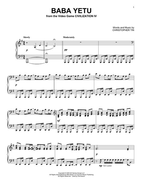 Christopher Tin "Baba Yetu" Sheet Music for Piano Solo | Download PDF ...