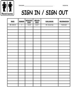 Bathroom Sign in and Sign Out Sheet by TeachingWithNatalie | TPT