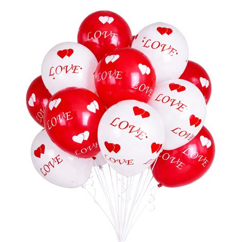 Rozi Decoration Love and Heart Printed Balloons RED and White for ...
