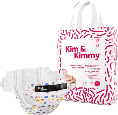 Kim & Kimmy Eco Diapers, Size 2, 4-8 kg, 72 Diapers - 12 Hour Leak Protection, Rash Free ...