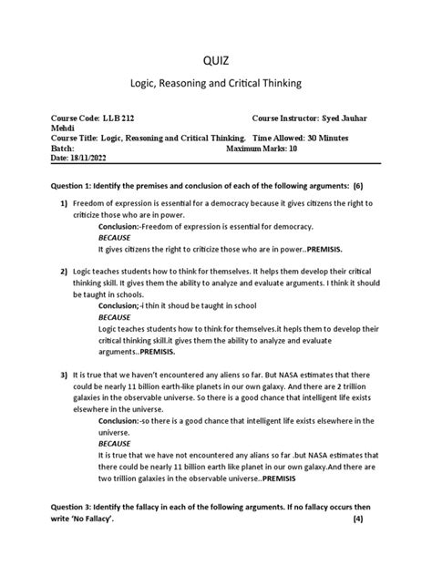 Logic and Critical Thinking Freshman Course Questions 的图像结果