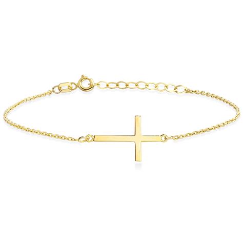 Amazon.com: 14k Solid Gold Cross Bracelet for Women | Dainty Real Gold ...