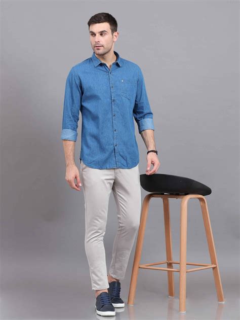 Shop Mens Light Blue Denim Solid Casual Shirt - Cool Colors