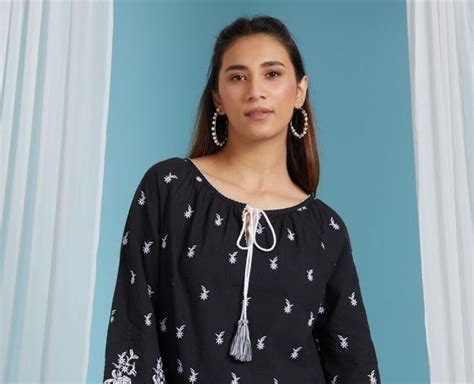 Black Embroidered Cotton Top