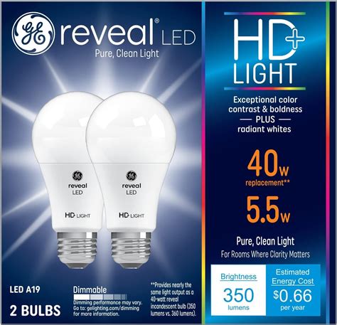 GE Reveal HD+ LED Light Bulbs, 40 Watt, A19 (2 Pack) - Amazon.com