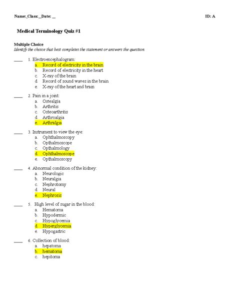 Introduction to Medical Terminology Chapter 2 Answer Key