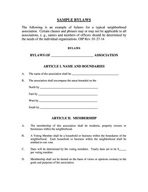 Neighborhood Association Bylaws Template - Blank Fillable Template ...