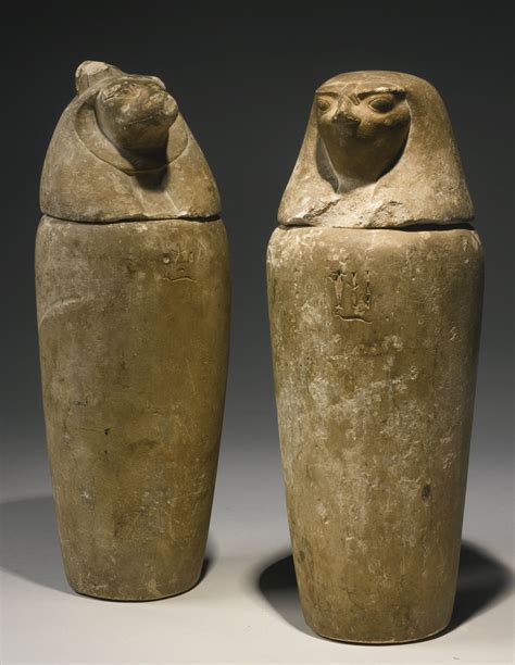 (#10) Two Egyptian Limestone Canopic Jars, 26th/30th Dynasty, 664-342 B ...