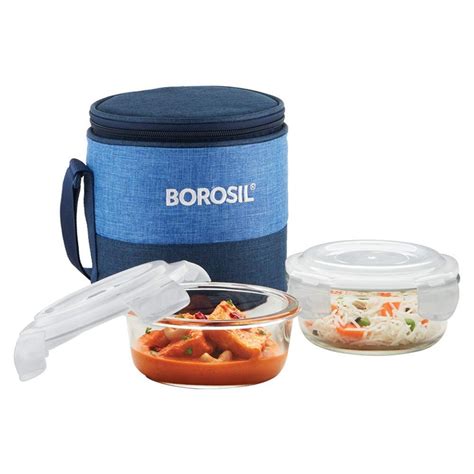Borosil Prime Glass Lunch Box Set of 2, 400 Ml, Round, Microwave Safe ...