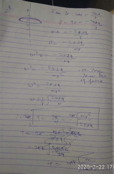 A particle of charge -q and mass m moves in a circle of radius r around ...