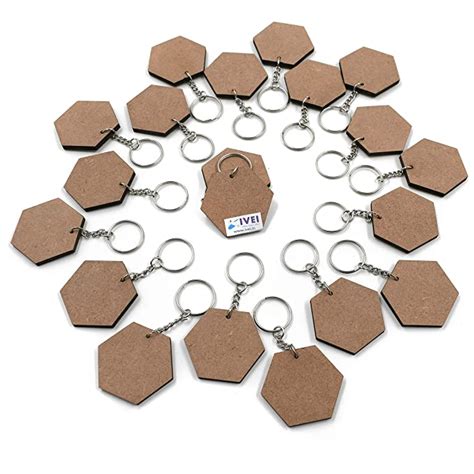 IVEI DIY MDF Key Chains - Hexagon Shaped Wooden Sheet Craft - Set of 20 ...