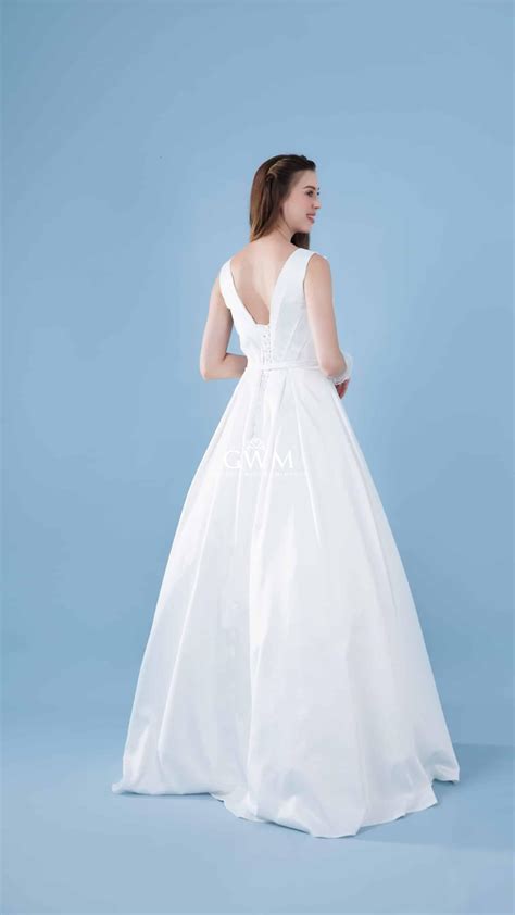 Deep V Neckline Strech Satin Pleated Princess Aline Wedding Dress - GWMD07 - Gorgeous Wedding ...