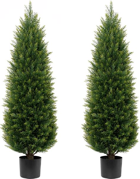 Amazon.com - YEMMEN 2 Pack 5ft Artificial Cedar Topiary Trees, Outdoor ...