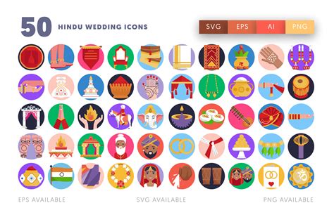 50 Hindu Wedding Icons – Traditional Ceremony Symbols