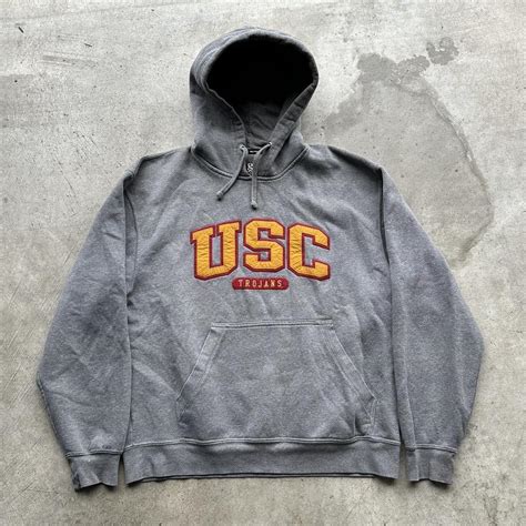 Vintage 2000s Grey USC Hoodie Yellow and Red... | Depop
