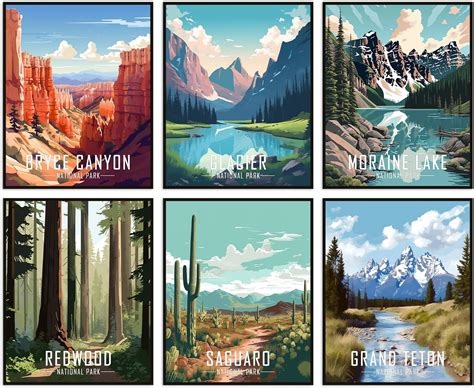 Amazon.com: Nilem Design Retro National Park Posters Set of 6 – 8x10 ...