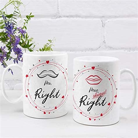 Buy CHHAAP Mr. Right and Mrs. Always Right Microwave Safe White Ceramic ...
