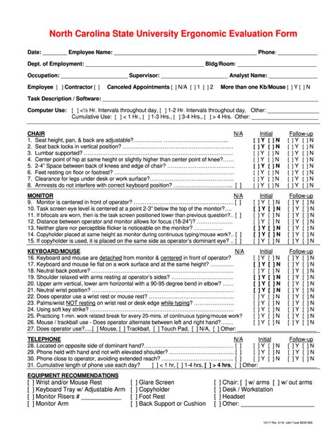 2008-2026 North Carolina State University Ergonomic Evaluation Form ...