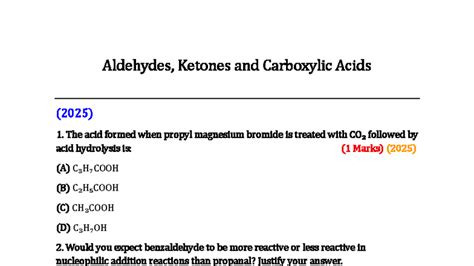 Aldehydes, Ketones & Carboxylic Acids Q&A (2025) - Studocu