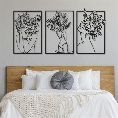 Amazon.com: CHENGU 3 Pieces Metal Minimalist Abstract Woman Wall Art ...