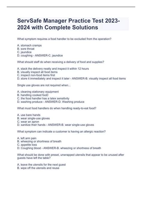 ServSafe Manager Practice Test with Complete Solutions - ServSafe ...