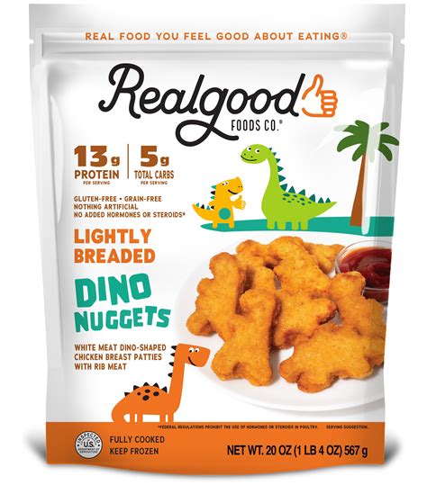 Realgood Foods Co. Lightly Breaded Dino Chicken Nuggets, 20 oz Bag ...
