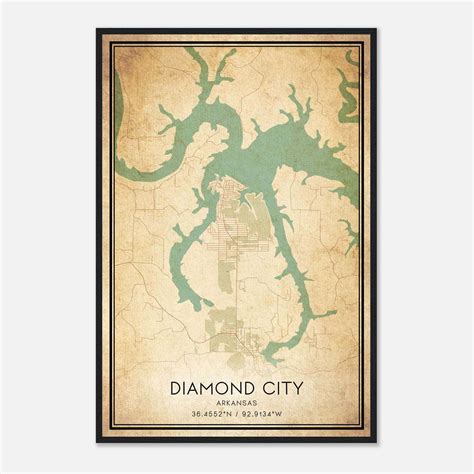 Vintage Diamond City Arkansas Map Poster, Diamond City AR City Road ...