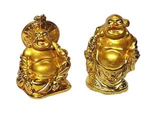 Buy NPRC Resin Vastu Feng Shui Laughing Buddha Set (Golden, Small) - 2 ...