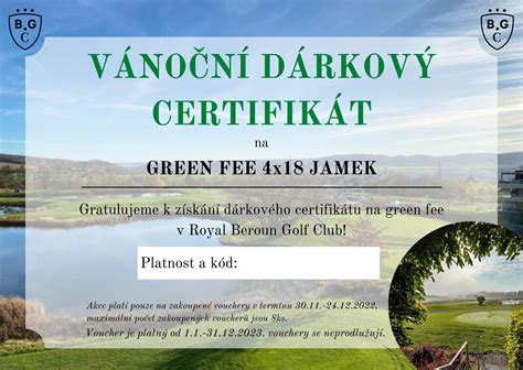 Vánoční dárkový poukaz na 4 x green fee 18jamek | Eshop Beroun Golf Club