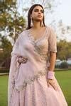 Buy Pink Organza, Chiffon Sequins Scoop Neck Adah Paisley Embroidered ...