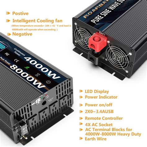 Buy Pure Sine Wave Power Inverters 4000Watt 12V DC to AC 110V 120V Peak ...
