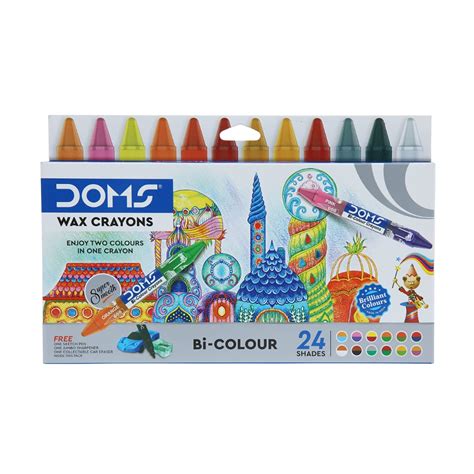 DOMS Non-Toxic 2-in-1 Bi-Colour Wax Crayon Set in Cradboard Box (24 ...