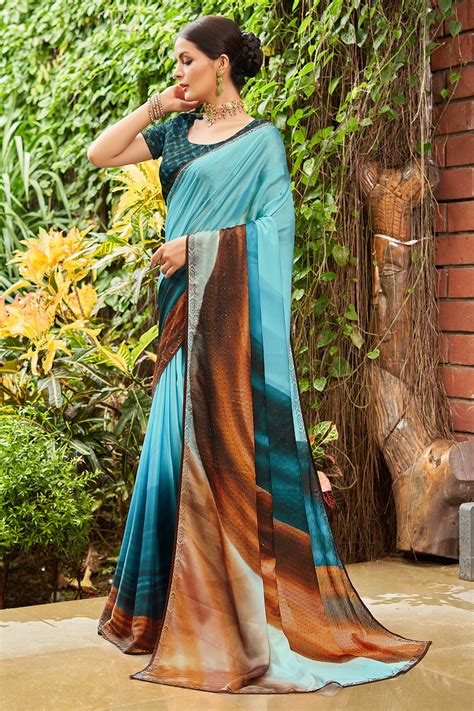 Buy Skyblue Satin Saree online-Karagiri