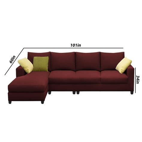 Casaliving Rihan 6 Seater L Shape Sofa Set Living Room (Maroon Fabric)