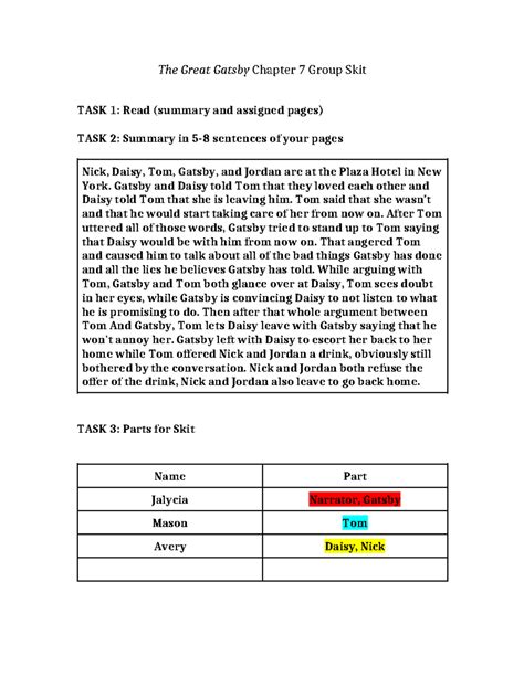 The Great Gatsby chapter 7 skit - The Great Gatsby Chapter 7 Group Skit ...