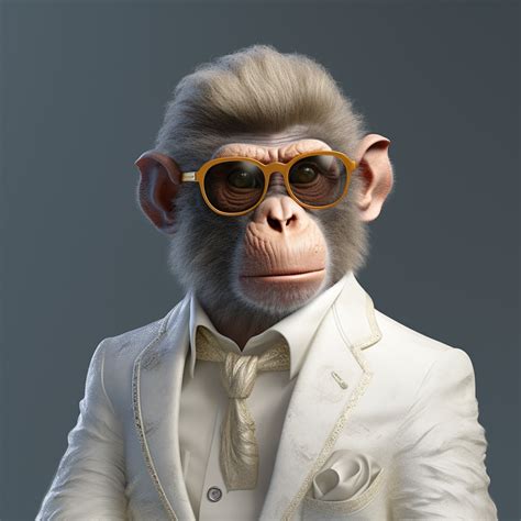 Monkey in White Party Suit and Professional Glasses