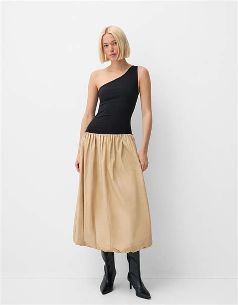 Asymmetric midi dress with balloon skirt - Women | Bershka
