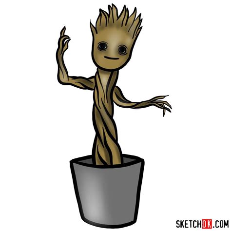 How to draw Baby Groot in a pot - Step by step drawing tutorials | Baby ...