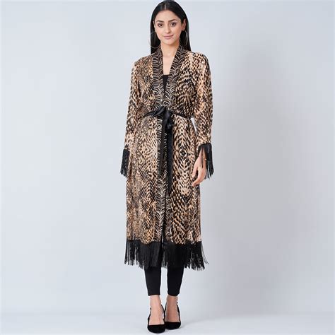 Brown Animal Print Long Kimono – First Resort by Ramola Bachchan